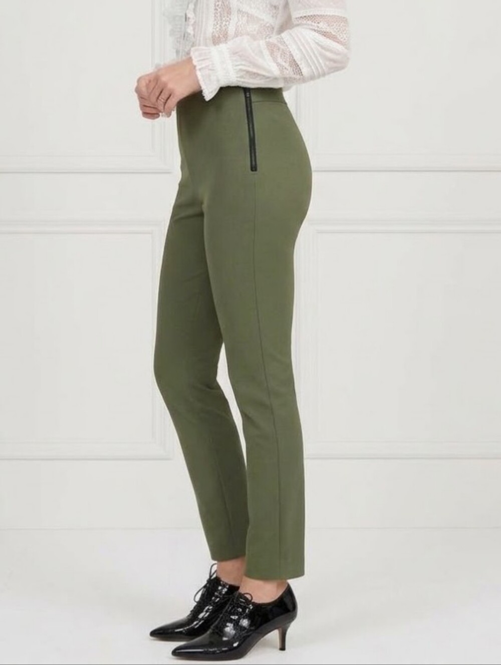 Everlane The Side-Zip Stretch Cotton Pants Olive Green Size 6 Straight Leg